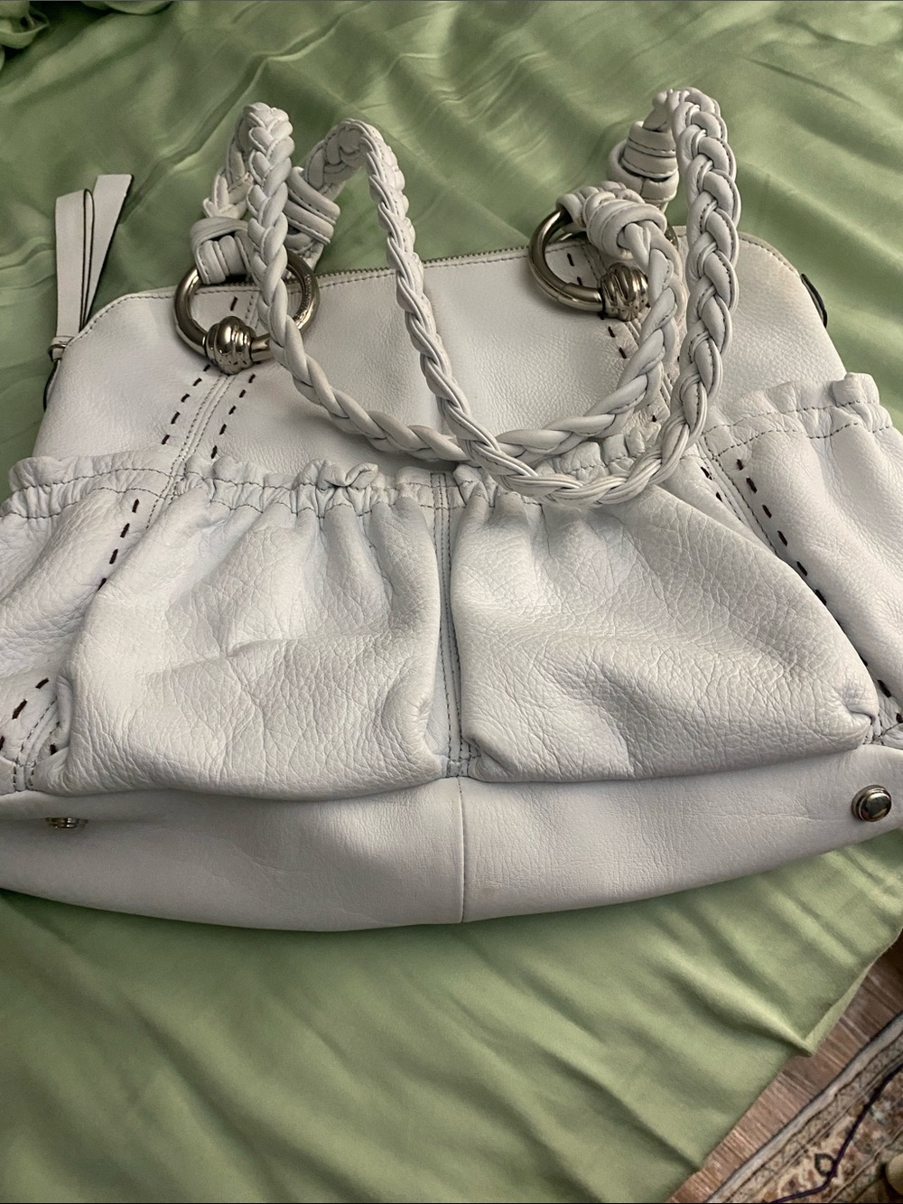 White Braided-Handle Shoulder Tote Bag